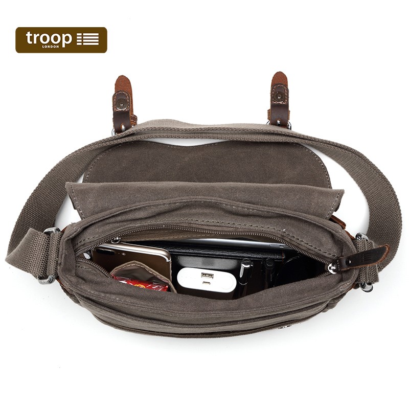 TROOP LONDON HERITAGE WAXED COTTON SHOULDER ACROSS BODY BAG WITH TOP ...